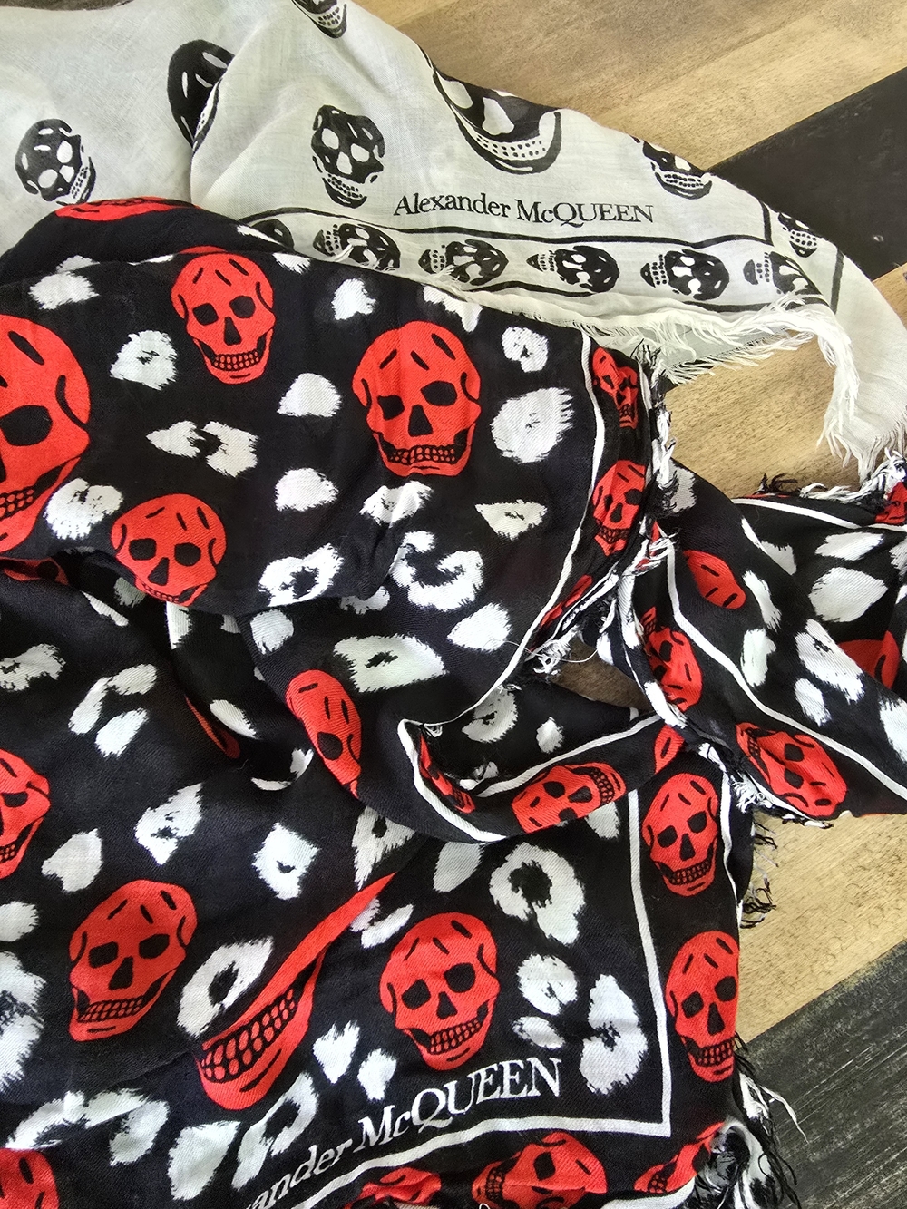 Alexander McQueen Black and Red Skull Print Scarf